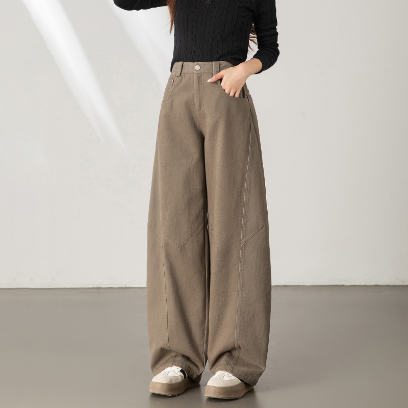 荷然全棉阔腿弯刀裤女2025秋季新款高级休闲裤修身通勤高档香蕉裤