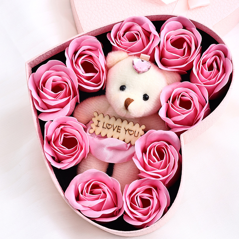 心形玫瑰小熊礼盒情人节结婚礼盒生日礼物空盒口红礼品盒细节图