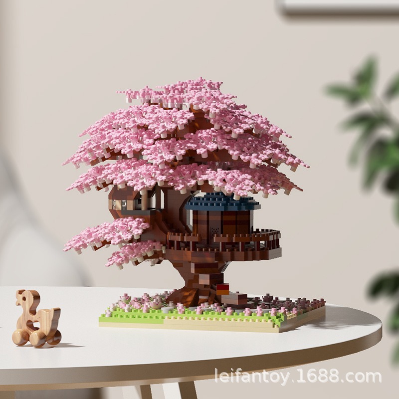 Cross-border compatible LEGO cherry Blossom Tree house street view model ornaments, educational building blocks, children's toys, girls' gifts Item Picture