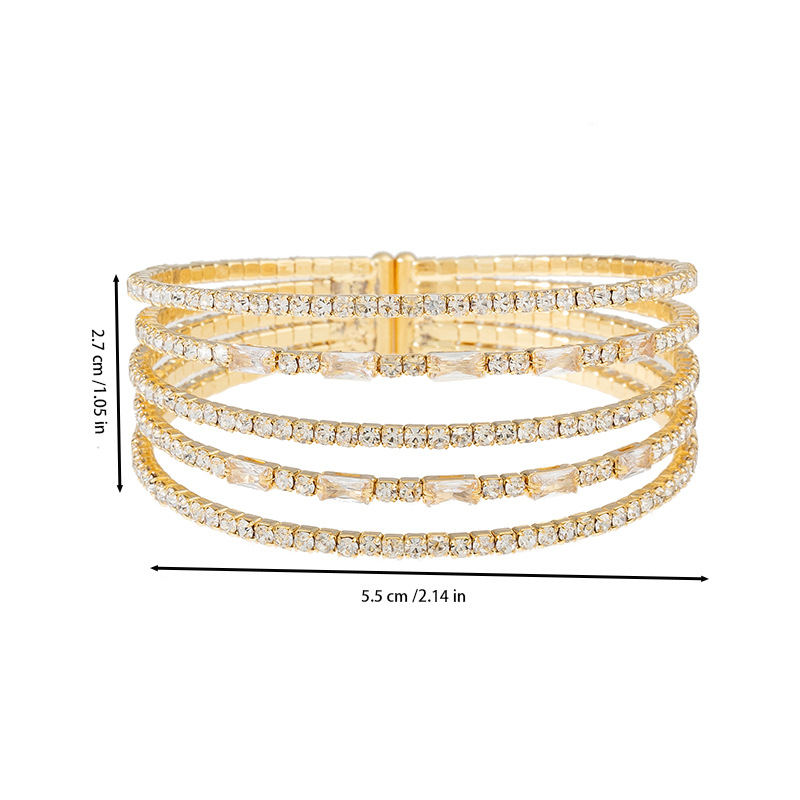 Factory direct sales cross-border trendy rhinestone zircon claw chain bracelet, steel wire elastic creative 5-row opening design, perfect for parties, banquets and daily wear Specification drawing