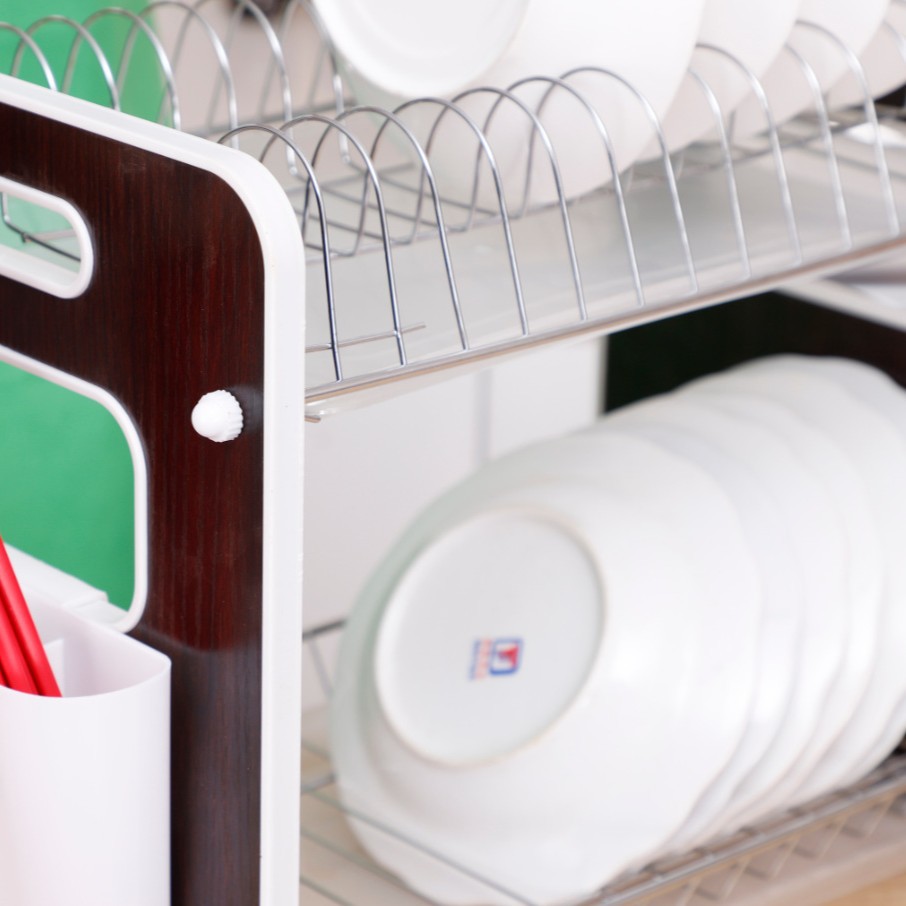 Foreign trade draining bowl rack, iron art kitchen floor double-layer storage rack, creative household bowl and chopstick storage, kitchen dish rack Specification image