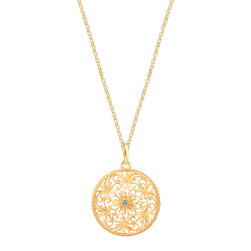 French retro niche design, disc flower, hollowed-out zircon pendant, 18k gold plated, elegant pure silver 925 necklace Item Picture