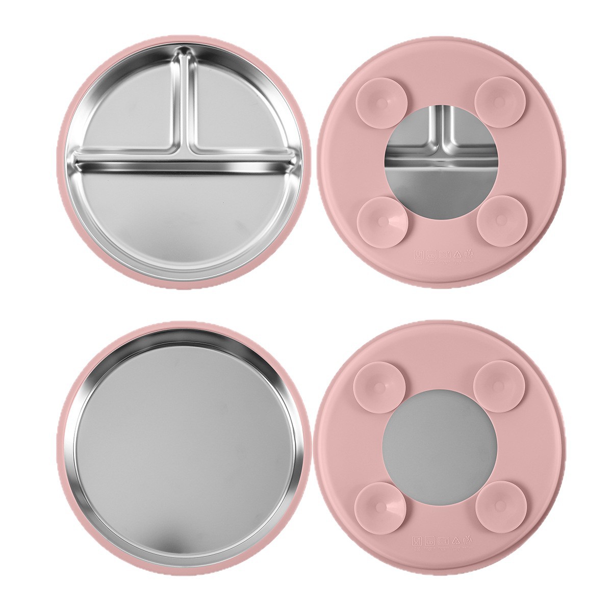 Cross-border children's tableware, baby eating compartments, 304 stainless steel plates, silicone suction cups, baby complementary food tableware Item Picture