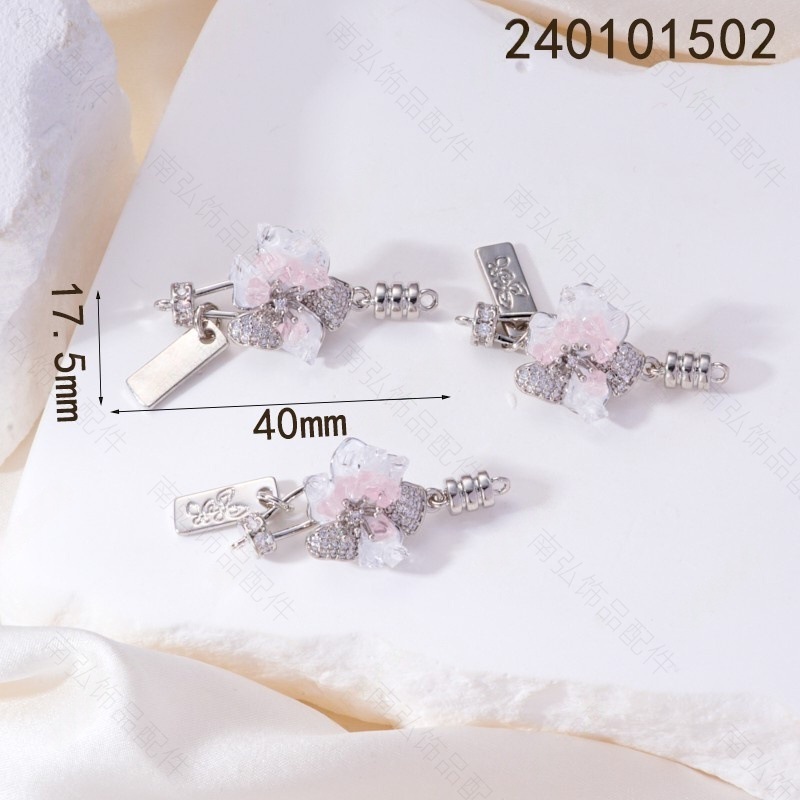 18K gold color-preserving inlaid zircon plum blossom connection at the end pearl buckle bracelet necklace, universal buckle diy jewelry accessory details Picture