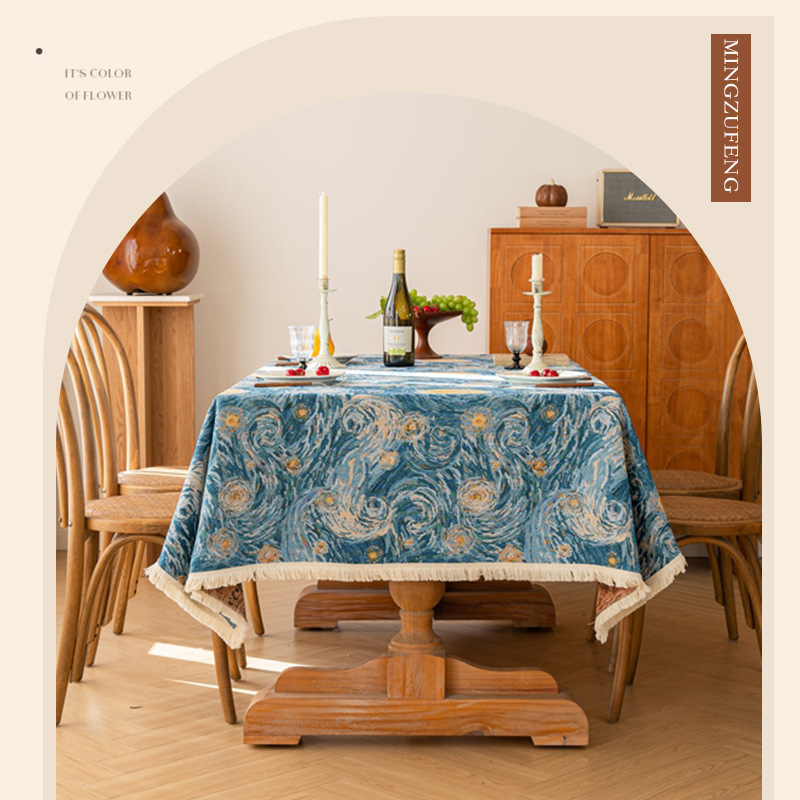 加厚油画风提花布艺桌布美式棉麻餐桌布茶几布长方形盖巾家用台布详情图3