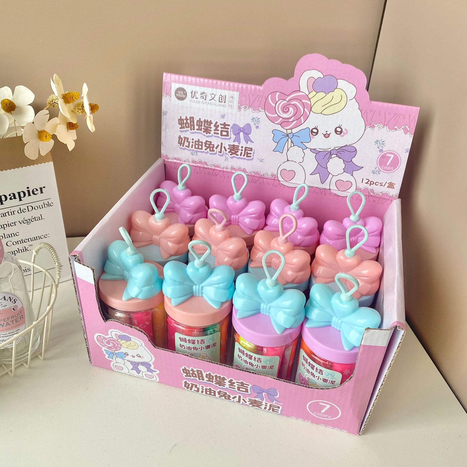 优奇文创儿童彩泥蝴蝶结奶油兔小麦泥7色益智动手玩具厂家直销批