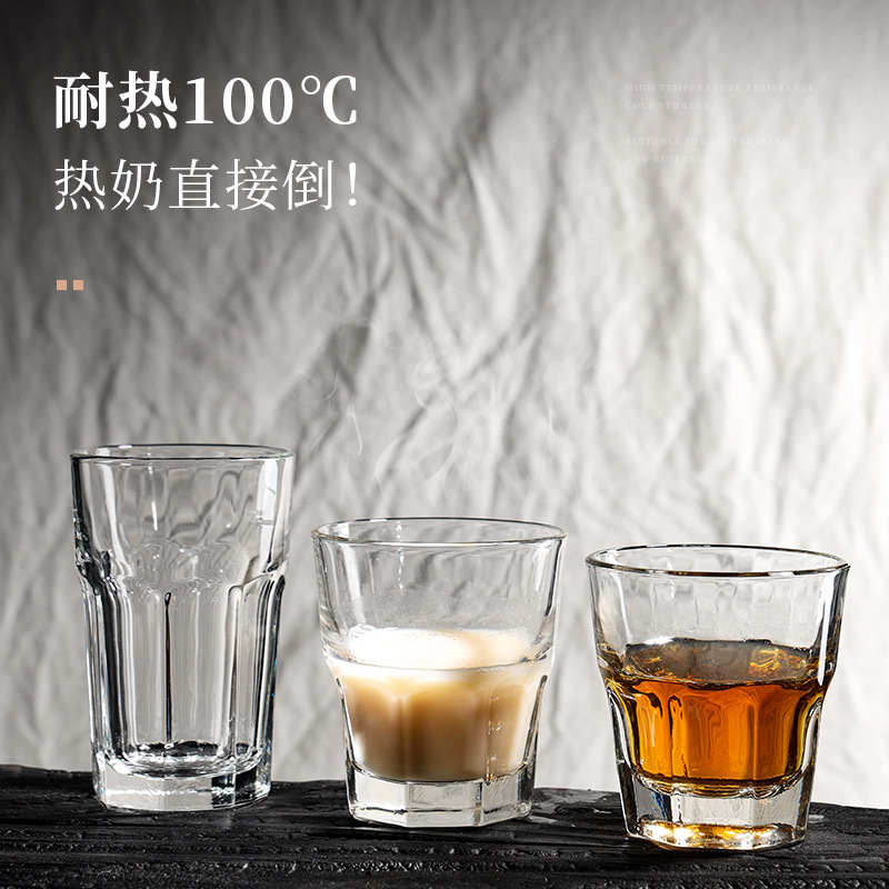 Glass cups, octagonal cups, thickened large beer, milk tea, cold drink cups, whisky cups, household heat-resistant drinking cups details Picture
