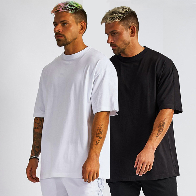 Summer blockbuster: All-cotton oversized men 's T-shirt: all-cotton loose plus-size solid color short-sleeved trendy men' s T-shirt