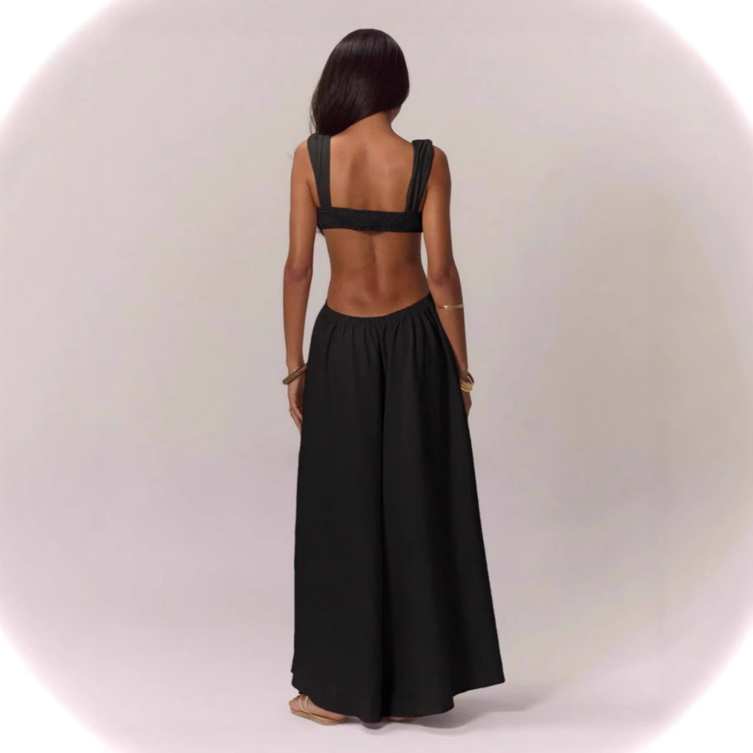 Independent station, European and American cross-border trade, casual style new lace-up halter, trendy one-piece pants, halter for girls details Picture