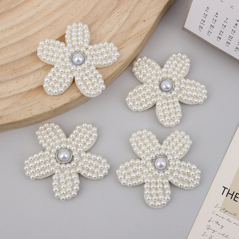 Handcrafted beaded pearl bows, simple three-dimensional flower fabric stickers, accessories, hair ornaments, earrings, accessories, and clothing decorations Specification image