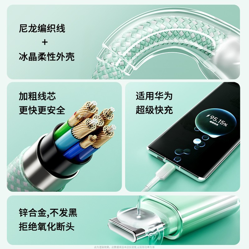 The 120w gradient three-in-one super fast charging data cable is suitable for a one-to-three charging cable for Apple, Android and Huawei phones details Picture