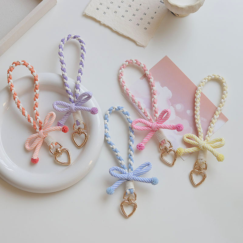 Original design 2025 Spring/Summer new striped bow keychain cute girl candy-colored mobile phone wrist strap