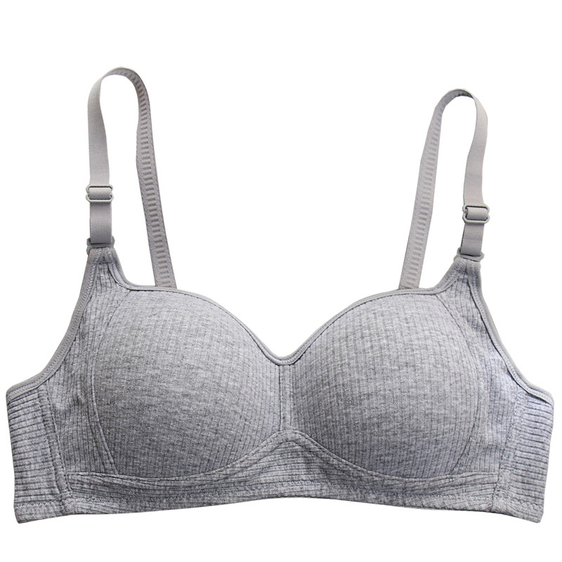 侧收防下垂内衣女无钢圈大学生高中少女文胸小胸聚拢纯棉胸罩bra白底实物图