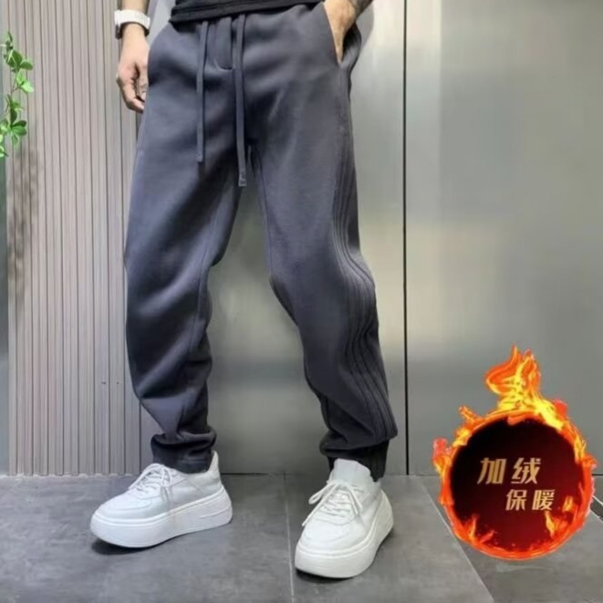 The new 2024 autumn/winter collection of fleece pants for men's sportswear sweatpants, trendy loose straight-leg solid color casual Harem pants for men details Picture