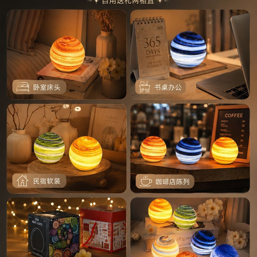 Charging Planet Photo-taking light, seven-color gradient starry sky Night light, bedroom gift atmosphere light, factory cross-border consignment full image