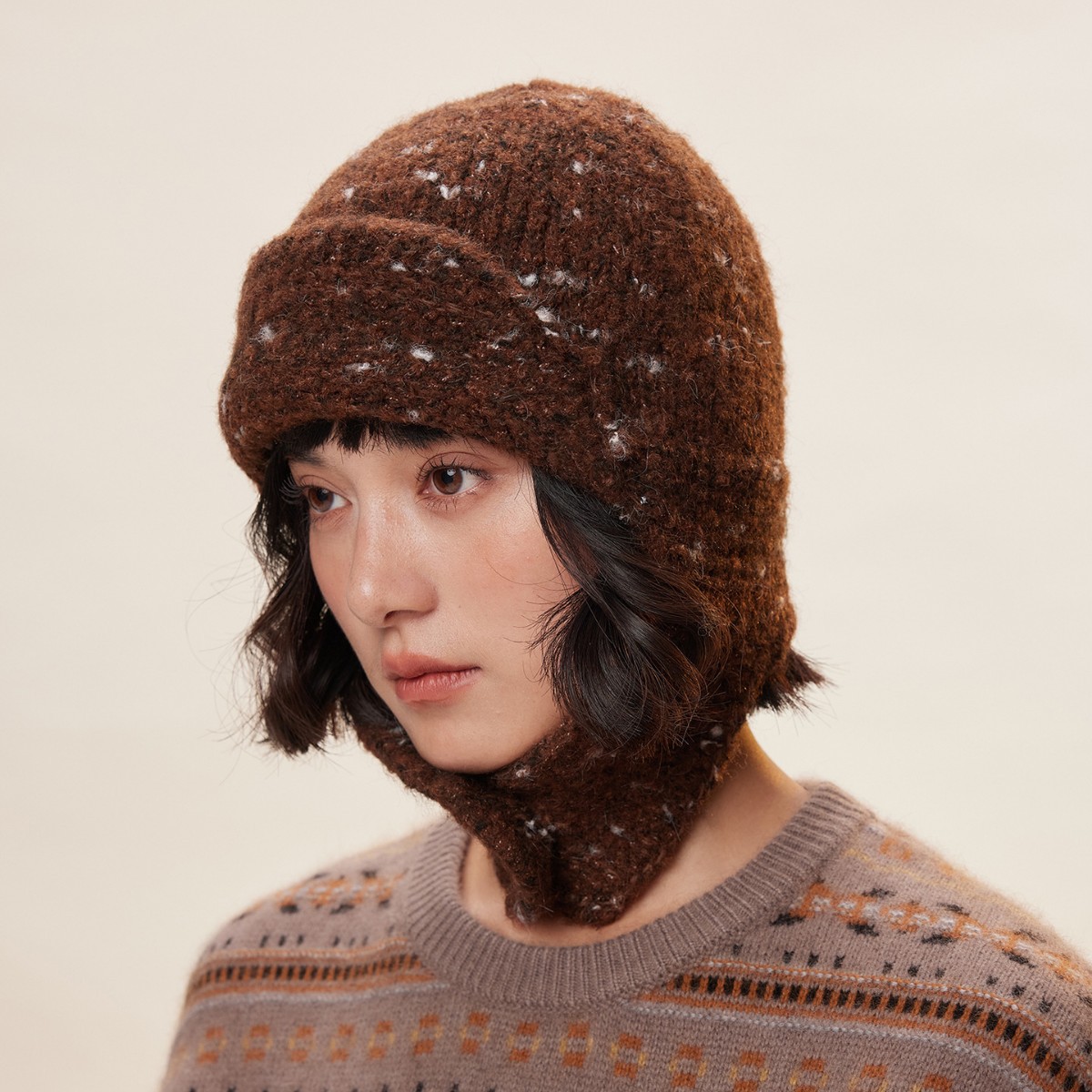 Korean-style Ballack headbutt, drawstring woolen knitted cap, women's autumn and winter bag, pullover, cold cap, face-showing little Lei Feng cap Specification image