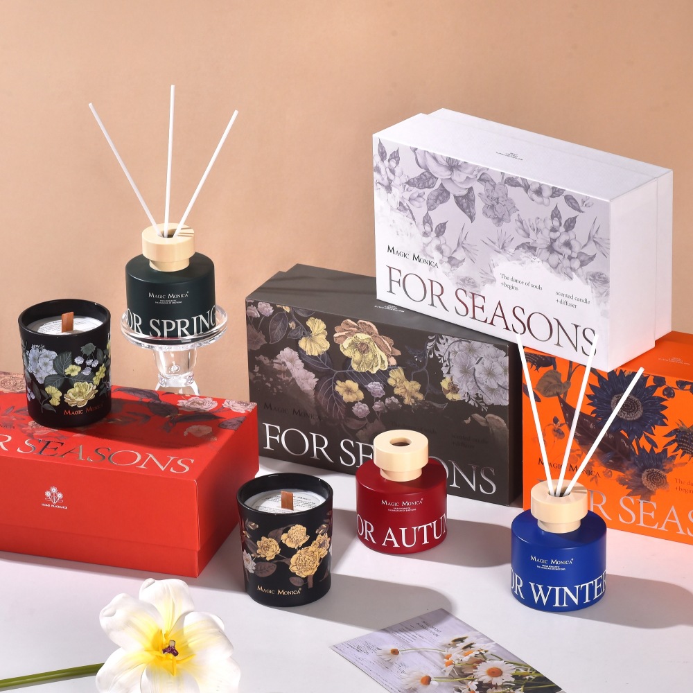 四季繁花香氛礼盒无火香薰蜡烛套装无烟大豆蜡伴手礼品商务送礼香氛香薰香氛扩香瓶香薰香薰蜡烛