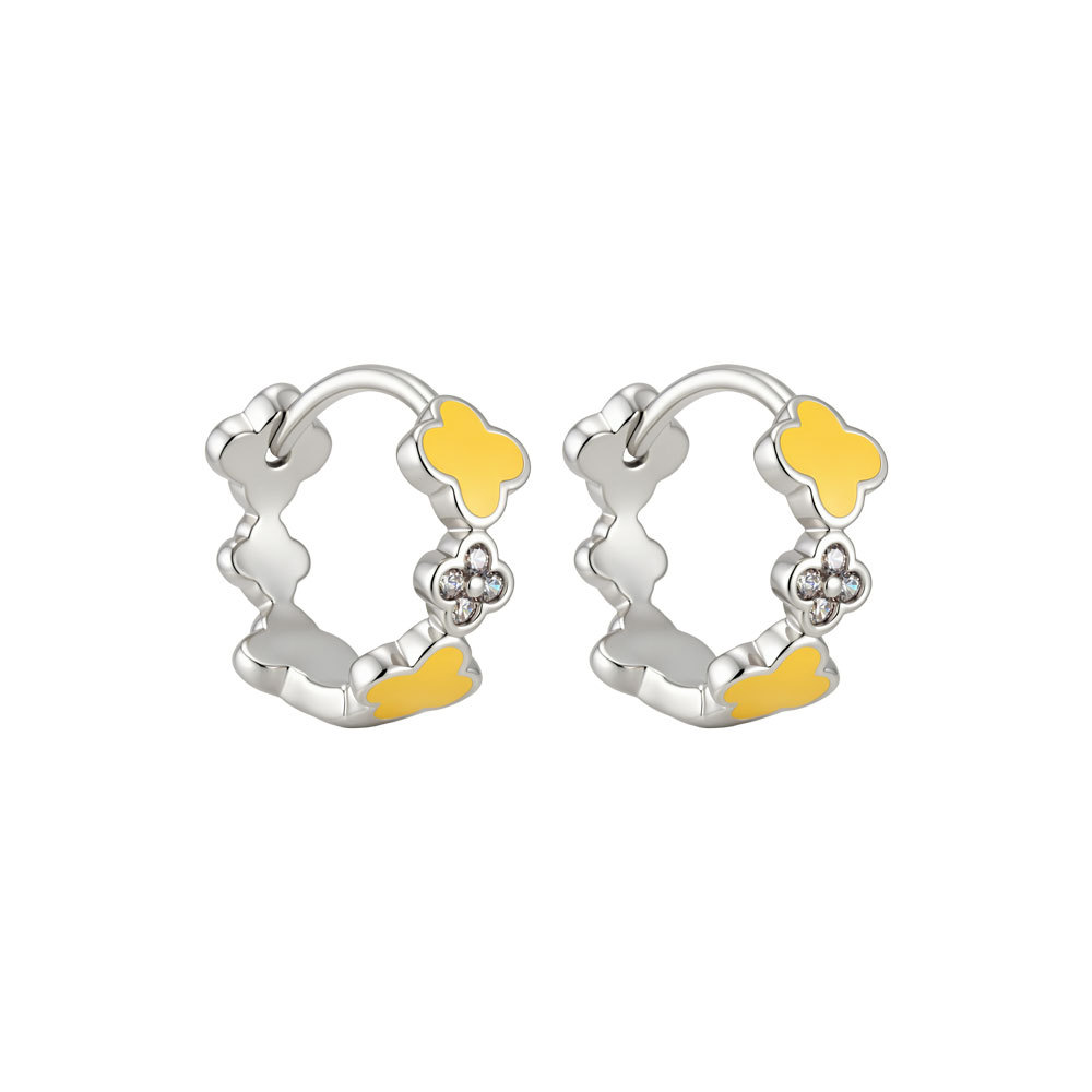 Fábrica de suministro directo color goteo de aceite de cuatro hojas earring hebillas multiflorales patchwork C earring fresco doncella earwear wholesale Item Picture