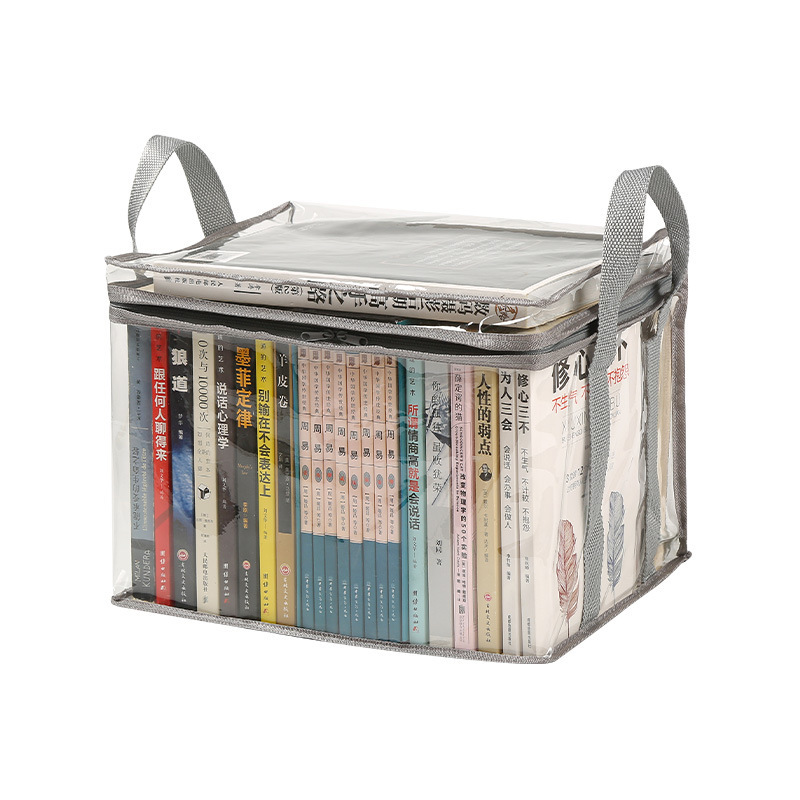 Foldable book box, student dormitory classroom book storage box, transparent waterproof household book organization and storage box Item Picture