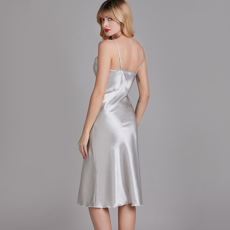 Halter pajama women's summer ice silk elegant swing neck thin nightgown home wear can be worn outside DQ1630 Specification drawing