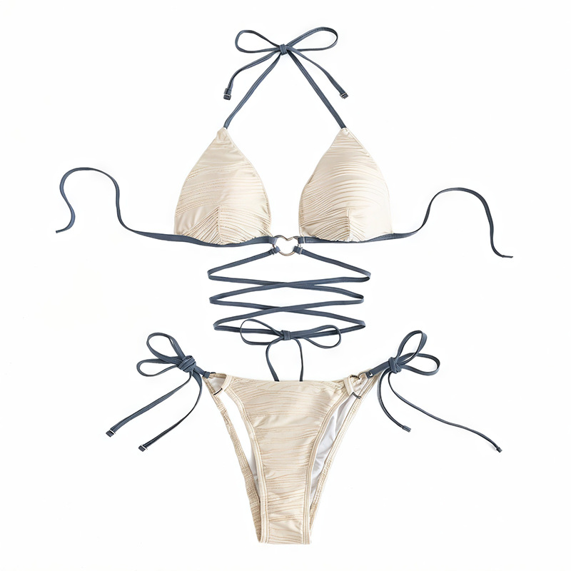 Summer new swimwear women's split, drawstring, lace-up, sexy hot girl beach bikini, hot spring vacation swimwear wholesale -125069 Item Picture