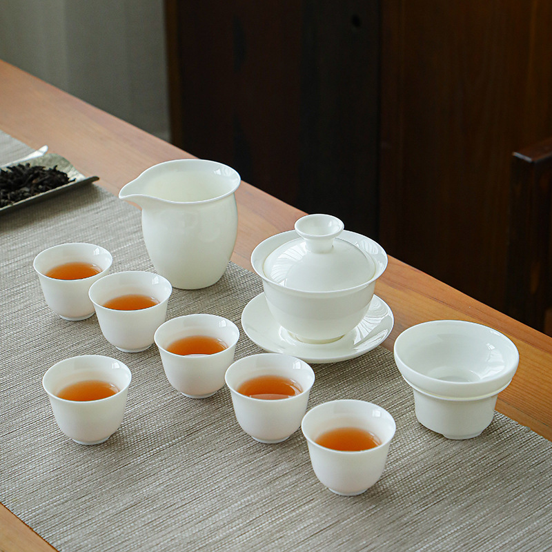 玉瓷新款6杯功夫茶具套装羊脂玉白瓷整套过滤陶瓷茶具家用logo