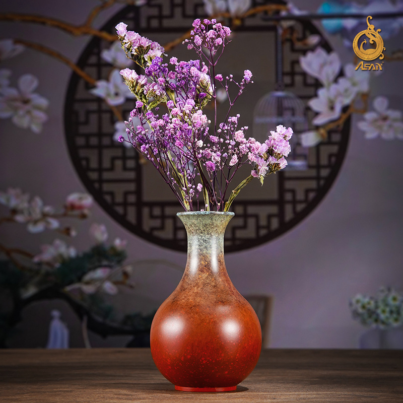 厂家直销铜花瓶《浮翠流丹》铜工艺品酒柜装饰品插花干花装饰花瓶