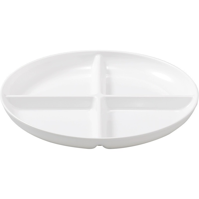 白色简约四格餐盘密胺餐具加厚一人食早餐定量盘子分隔盘分格餐盘白底实物图