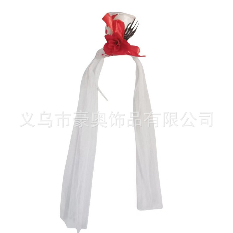 跨境新款万圣节派对骷髅头帽子发箍 仿真花发饰女 鬼节装扮舞会头产品图