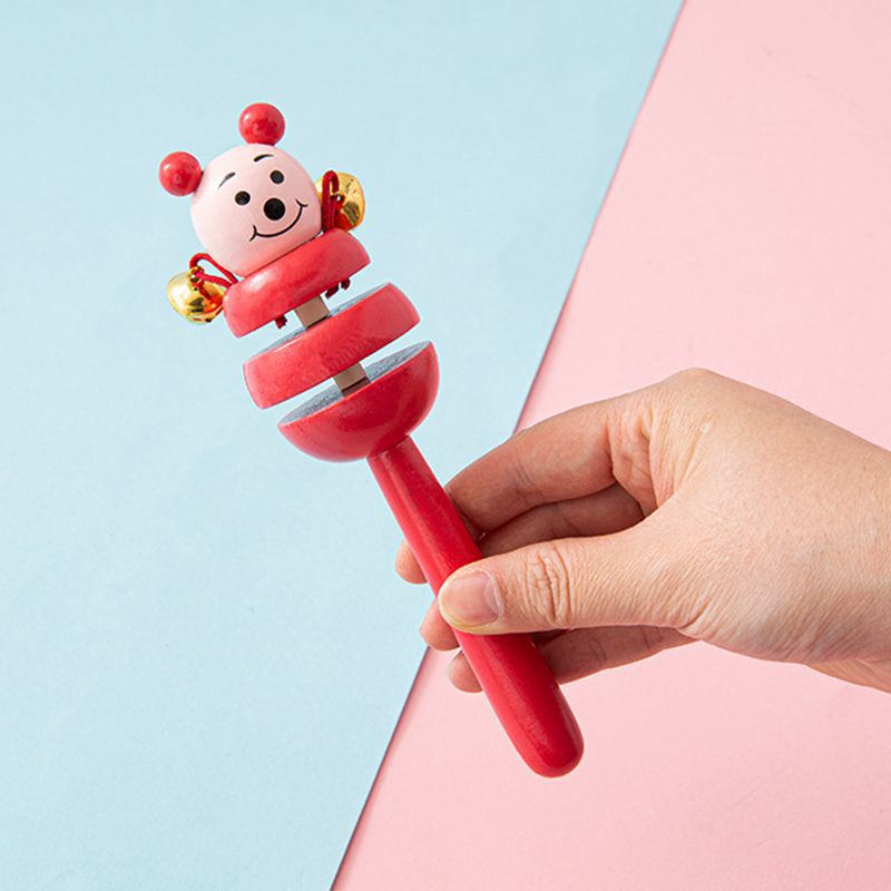 木质卡通摇铃串铃动物手摇铃0-12个月婴幼儿宝宝早教益智玩具批发