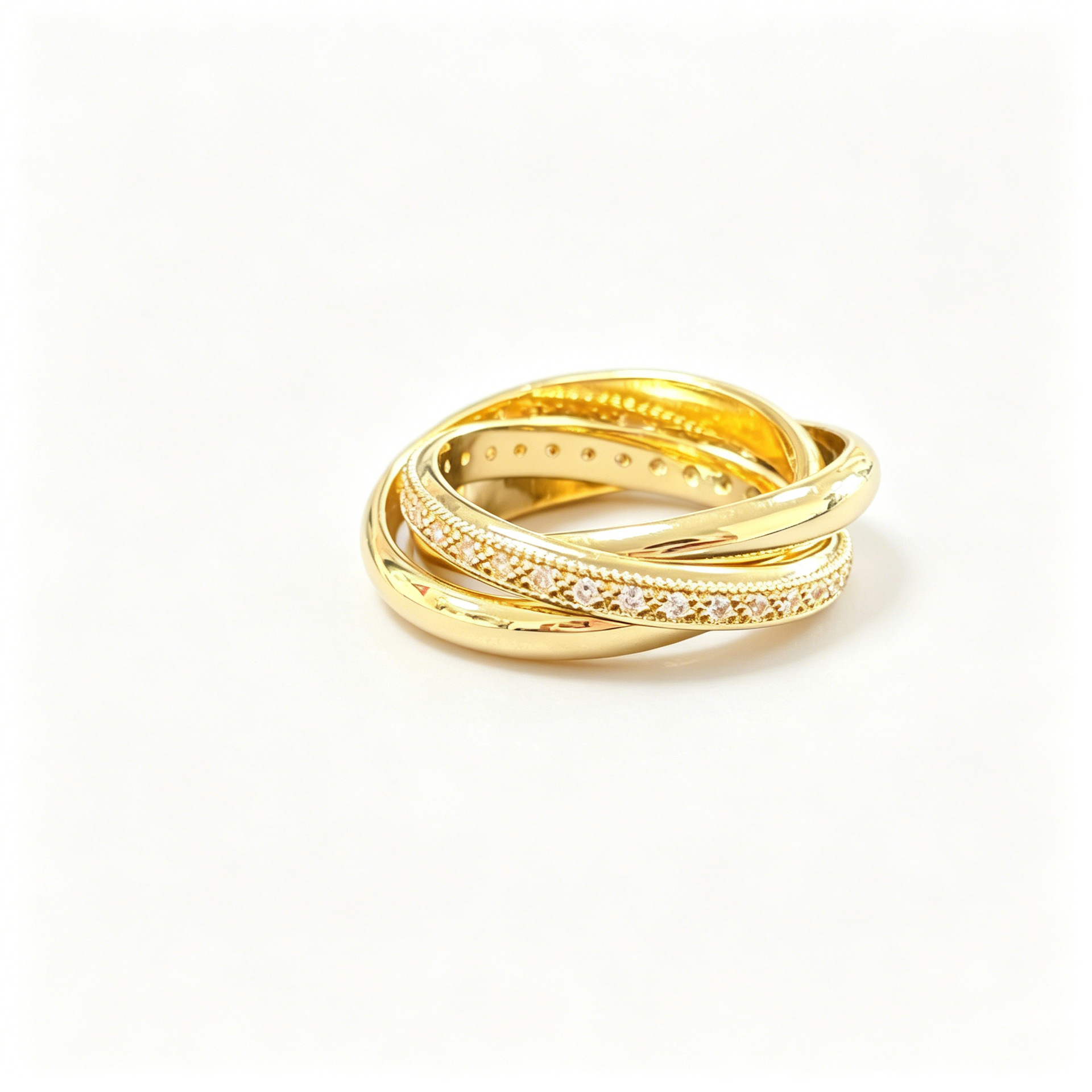 Cross-border three-ring row diamond zircon ring, a popular European and American light luxury jewelry accessory, a vintage retro ring with a niche and high-end feel Item Picture