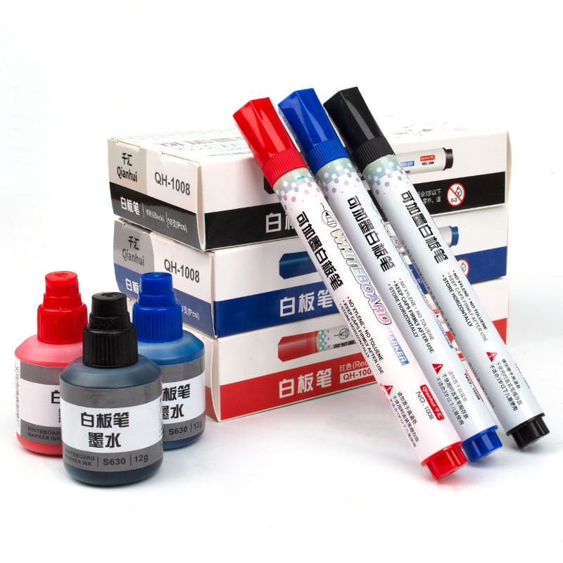 Whiteboard pens can be filled with ink, erasable pens, black marker pens, colored thick-tipped markers, water-based large-capacity whiteboard pens