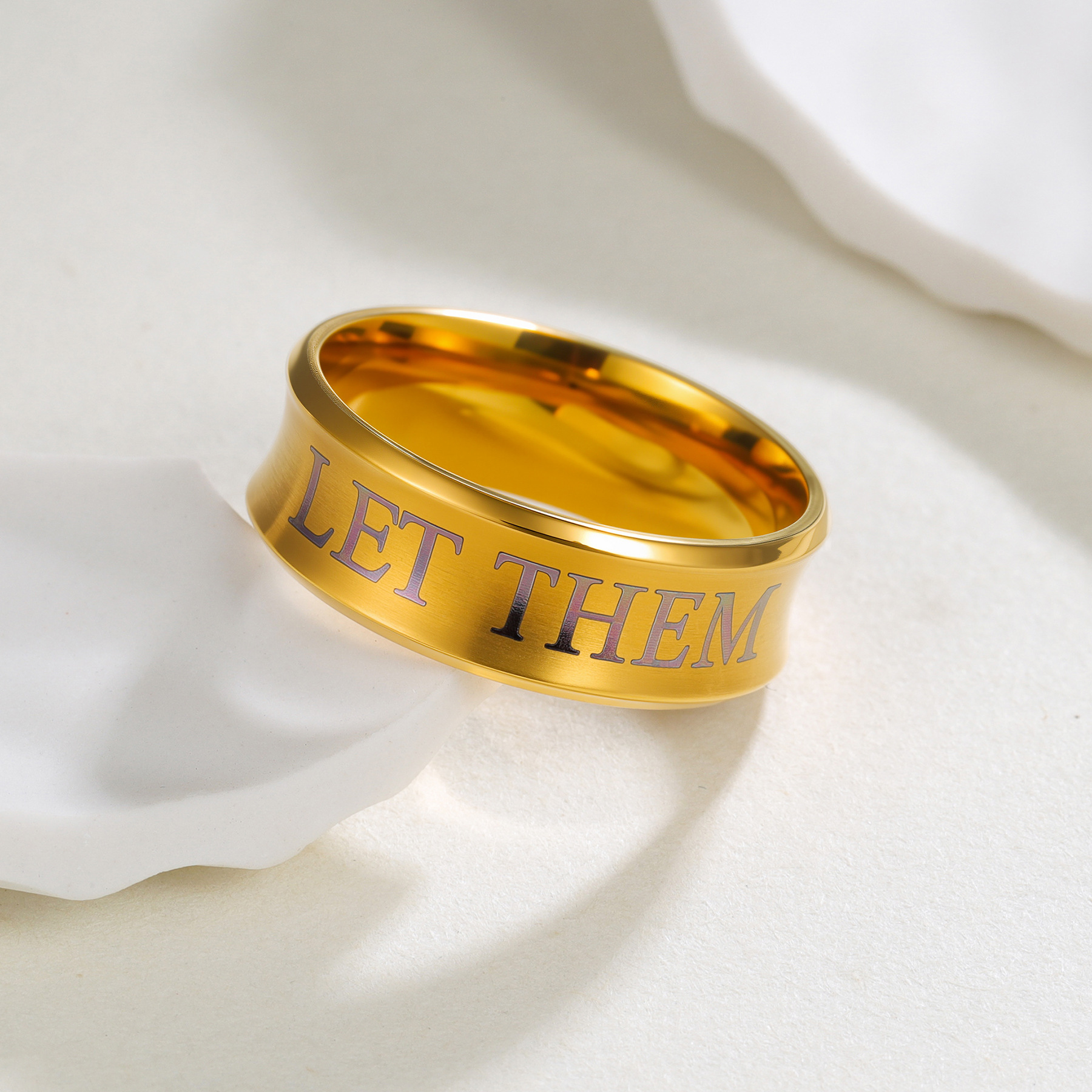 In 2025, the new glossy LET THEM couple rings from Europe and America are available for cross-border exclusive supply. Bulk orders offer better prices details Picture