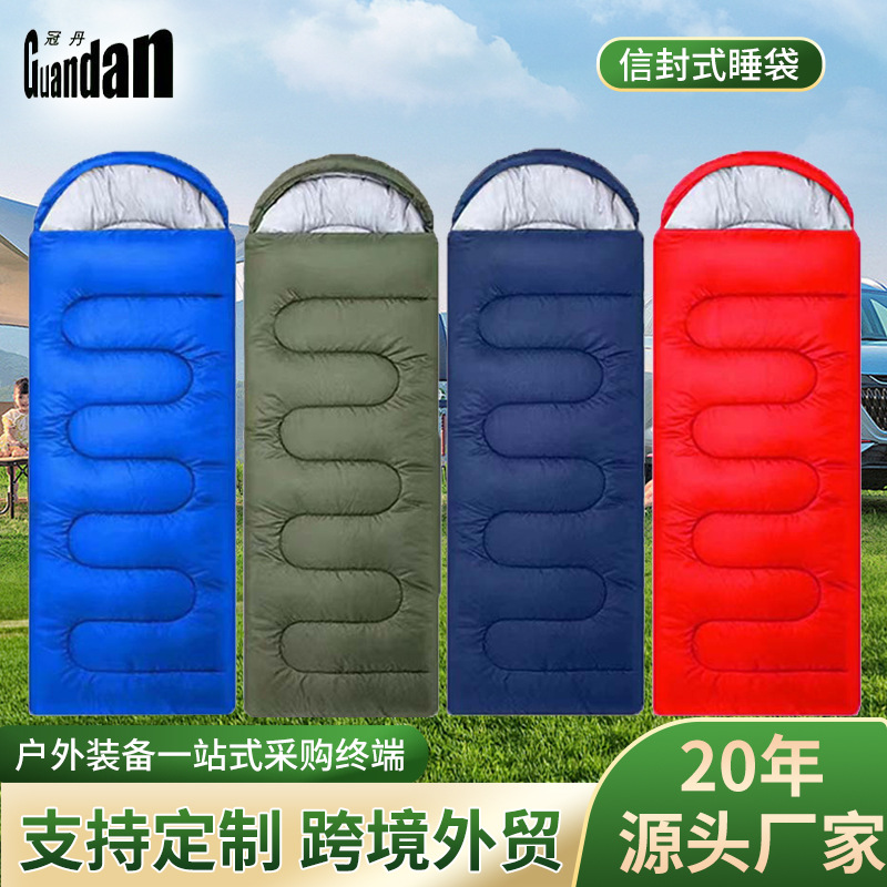 Cross-border outdoor sleeping bag, envelope-style cap sleeping bag, all-season warm and moisture-proof portable camping sleeping bag for adults