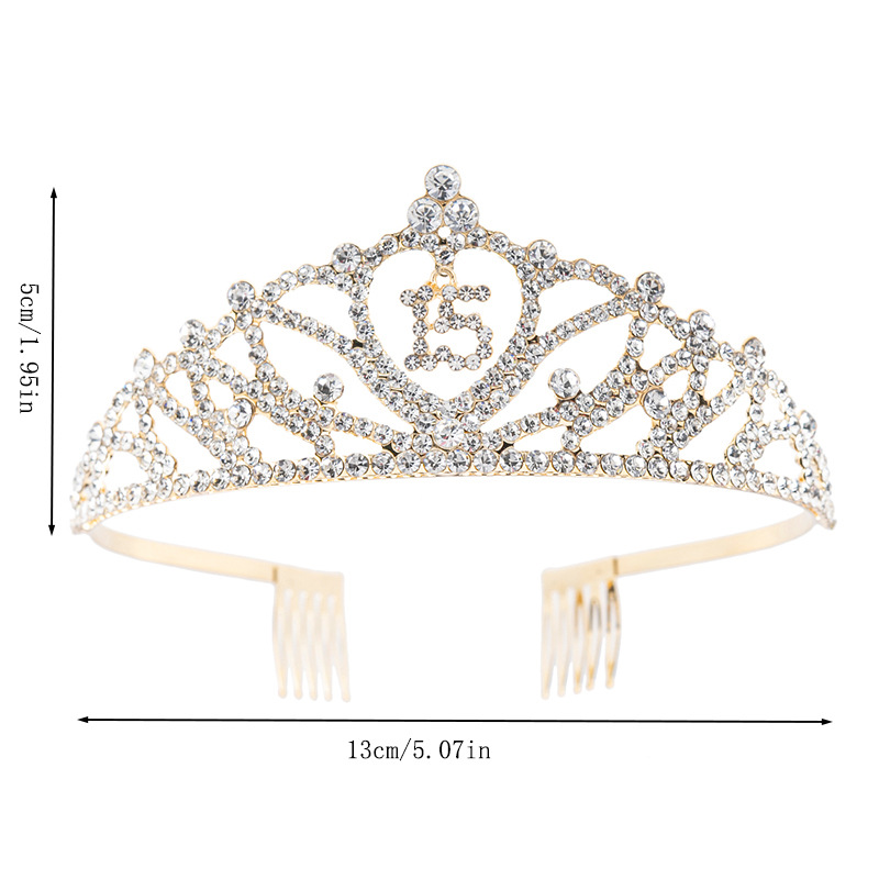 Amazon's best-selling cross-border 15 - and 16-year-old digital birthday water diamond crown hair accessory, party and banquet princess crown headwear Specification image