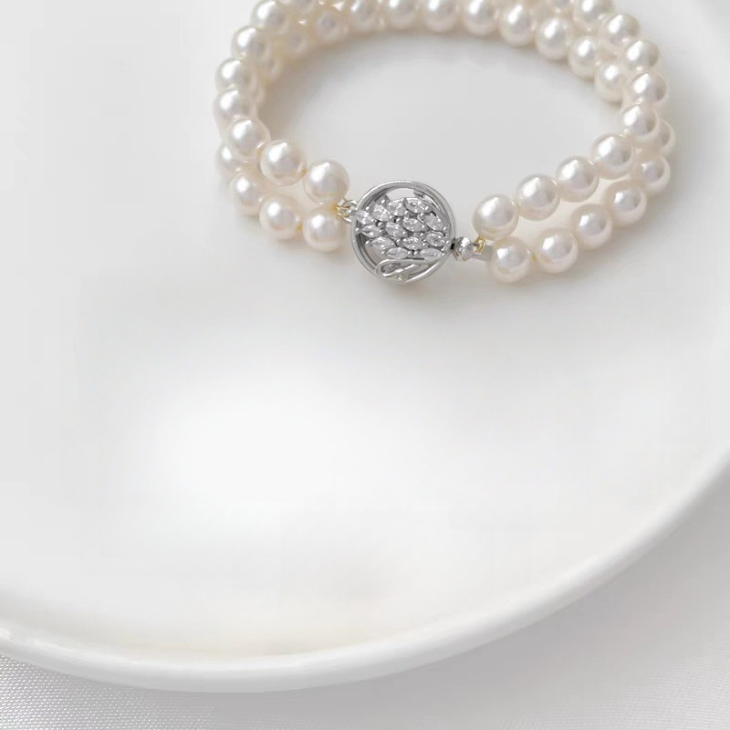 18k copper-plated gold-plated color-retaining diy full zirconium Chinese-style pin buckle, elegant and versatile, single-row pearl necklace end clasp details Picture