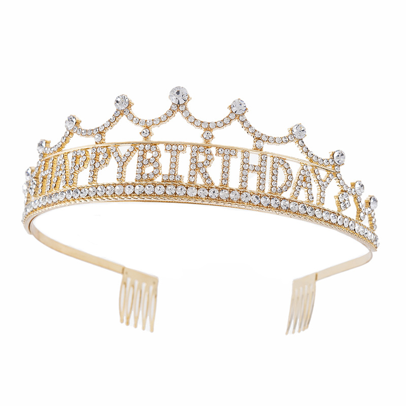 European and American cross-border letter "HAPPY BRITHDAY" birthday celebration water diamond alloy crown women's party headwear