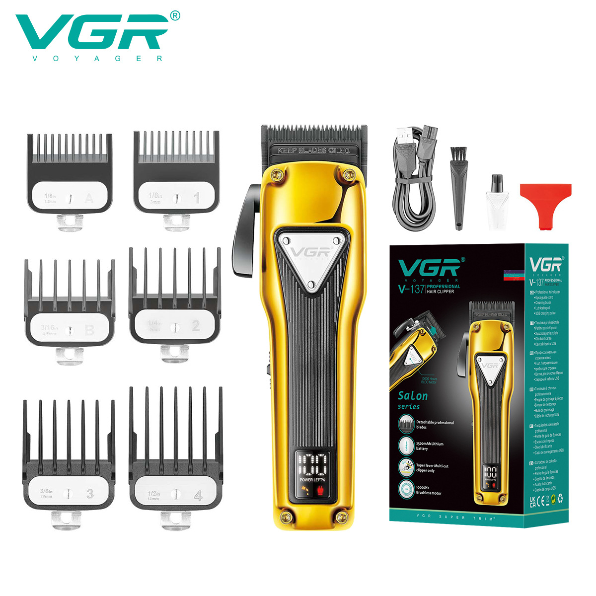 VGR137 Cross-border Professional Hair salon hair clipper for men, LCD digital display household hair clipper