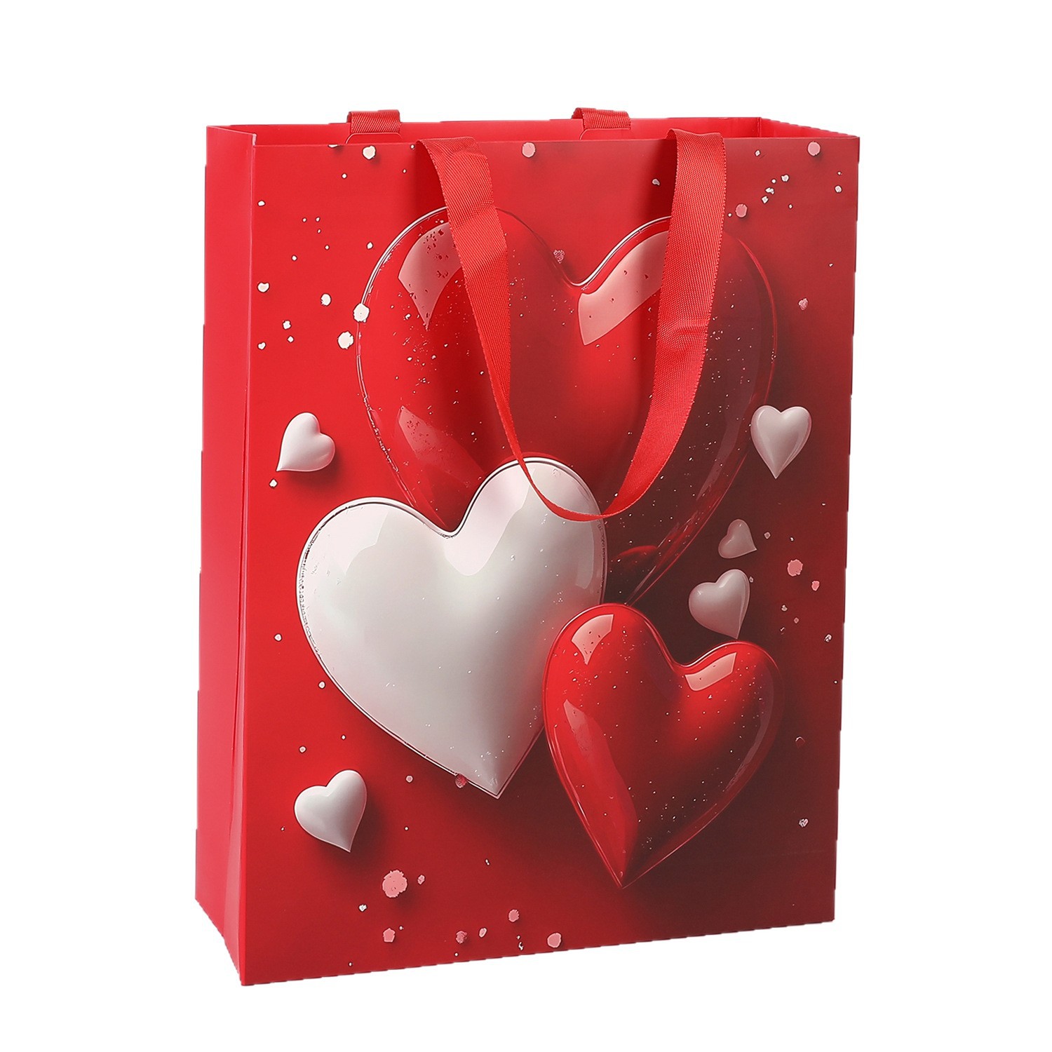 现货新款无腰线纸袋红色爱心简约高端纸质服装手提袋化妆品购物袋白底实物图