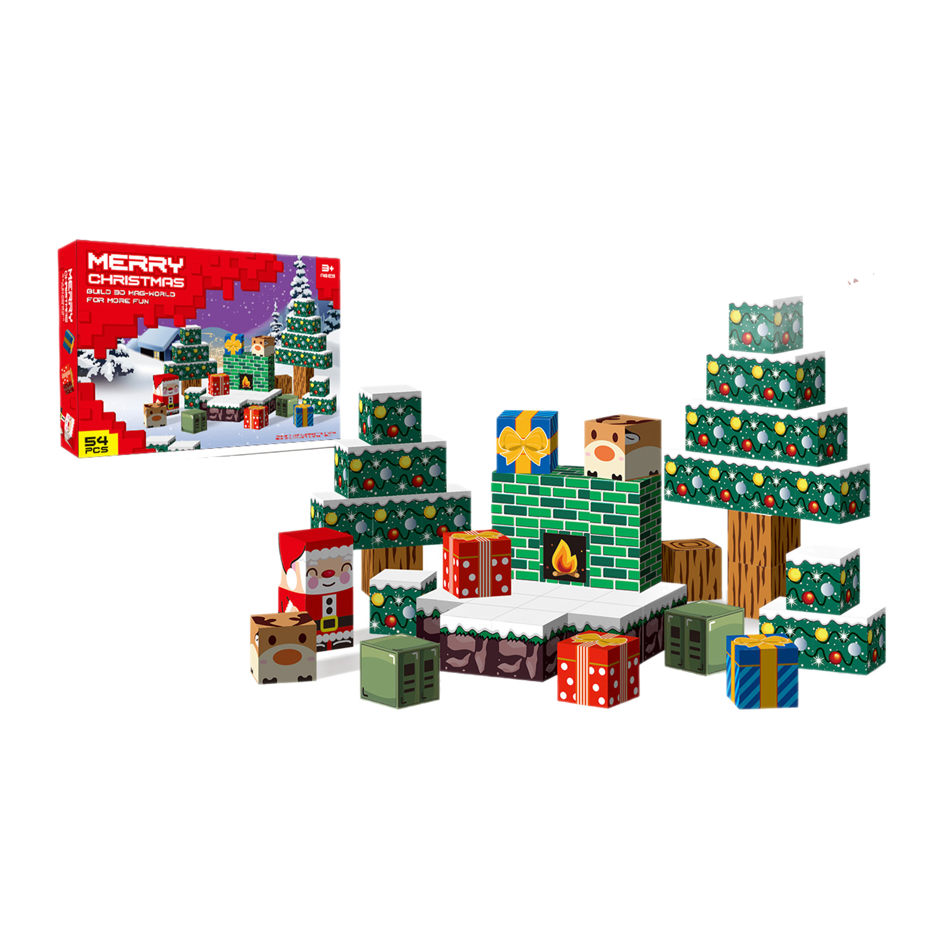 Magnetic Christmas Block Children's Assembly Puzzle Building Blocks 1: Four-Square Space Three-dimensional Thinking Magnetic Upright Cross-border Item Picture