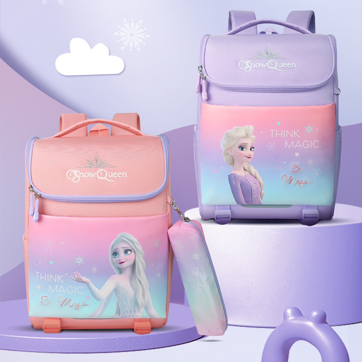 Authentic Frozen backpack for girls in grades 1-6, cartoon backpack for reducing burden and protecting the spine, Princess Elsa student bag