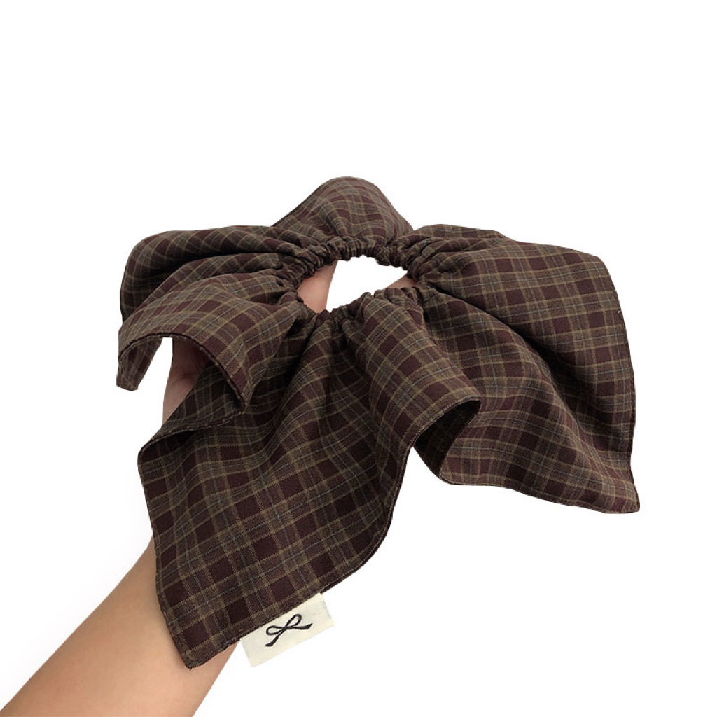 A high-end double-layered checkered large intestine hair band for women, a delicate Korean-style suit fabric, with a low ponytail hair tie Item Picture