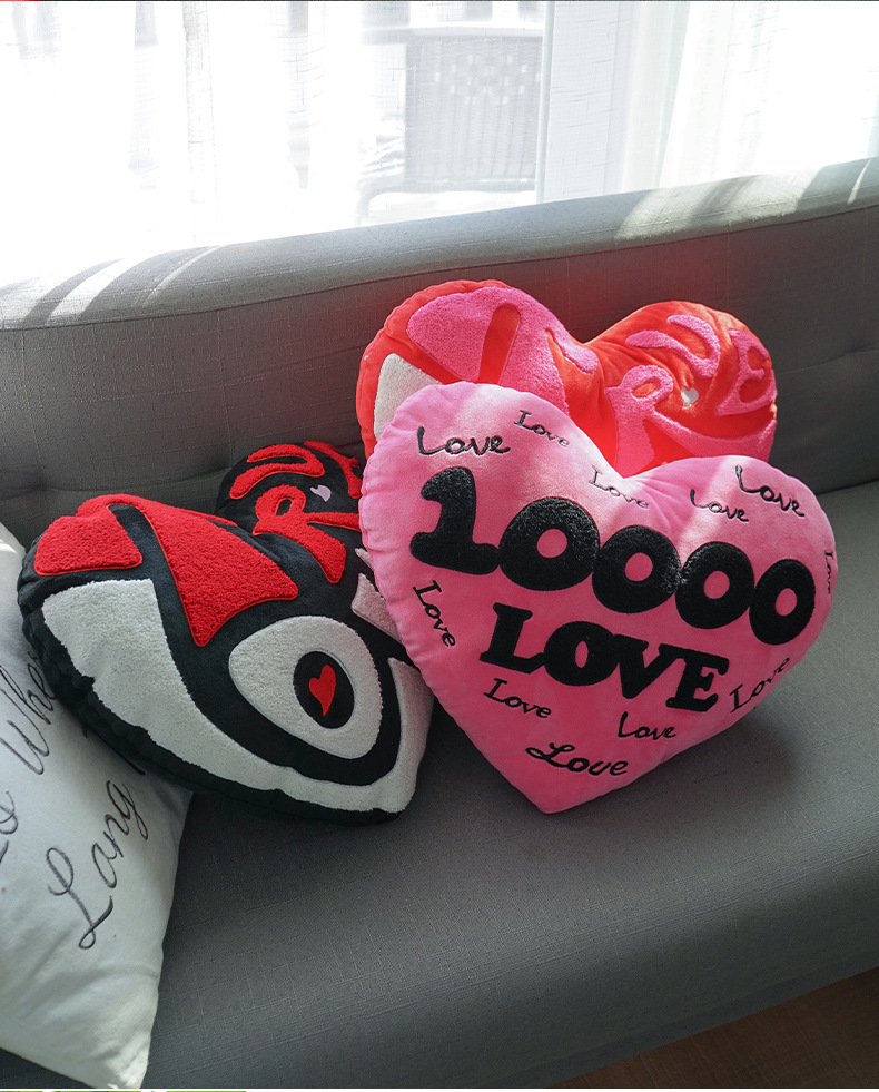Heart-shaped throw pillows, towel embroidery customization, love you for ten thousand years, plush throw pillows, sofa cushions, wedding throw pillows, cushions details Picture