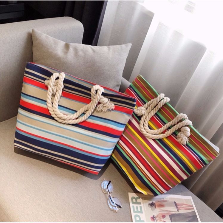 Cross-border canvas bag, women's single-shoulder handbag, simple and versatile, large-capacity hemp rope shopping bag, beach bag, fresh and simple single-shoulder fashionable commuter women's bag, simple and versatile handbag, hand-held bag, canvas bag