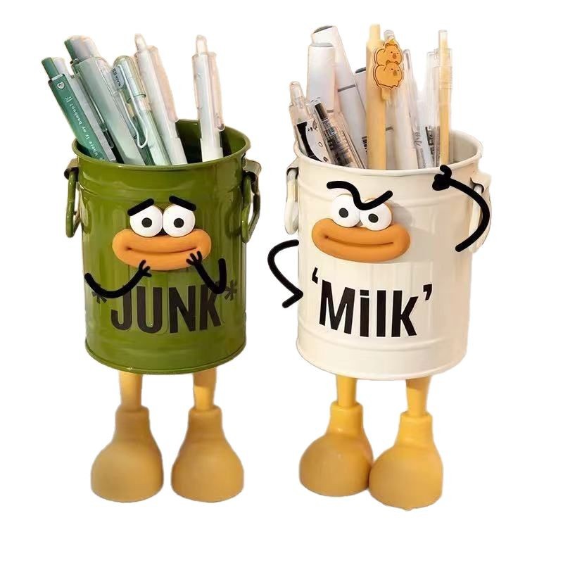 ins High appearance level cartoon personality pen holder student desktop office large capacity cute simple retro storage bucket Item Picture