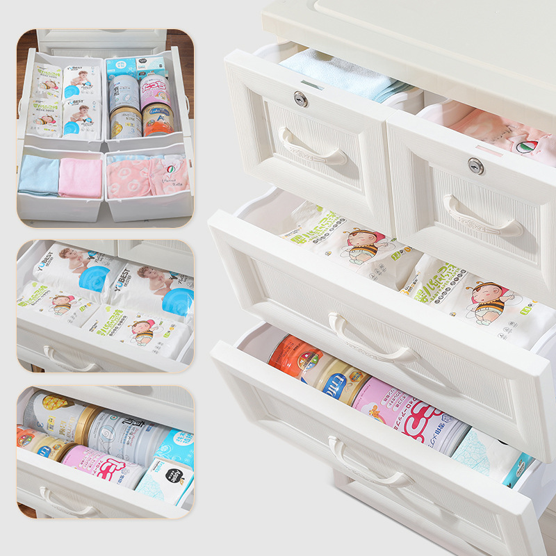 Coffee Bear thickened drawer storage cabinet, living room snack storage cabinet, children's cabinet, baby wardrobe, household plastic Specification image