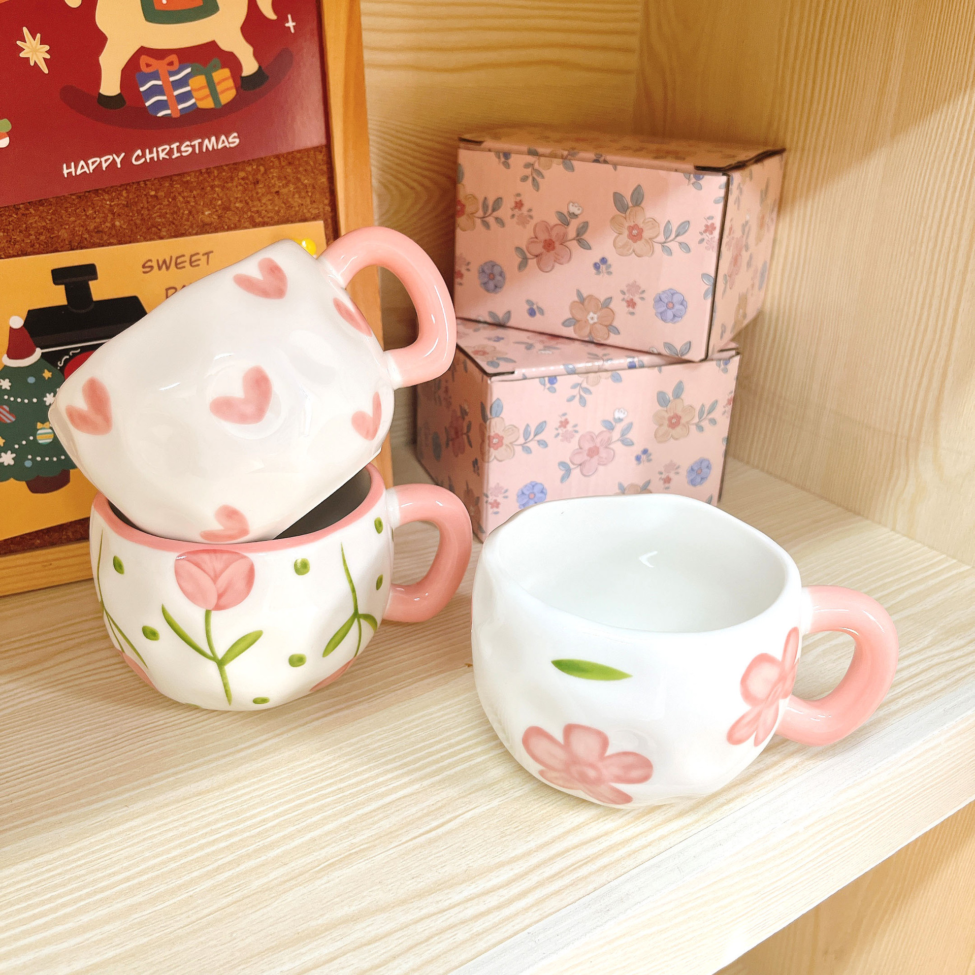 Korean InS-style irregular hand-molded ceramic hand-painted coffee cups, cross-border high-appearance-level breakfast cups, latte cups