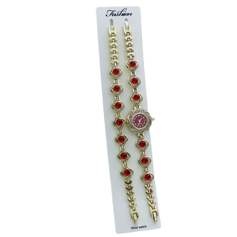 New cross-border chalcedony diamond-encrusted fashion women's watch two-piece set, colorful diamond British wristwatch fashion bracelet women's watch Item Picture
