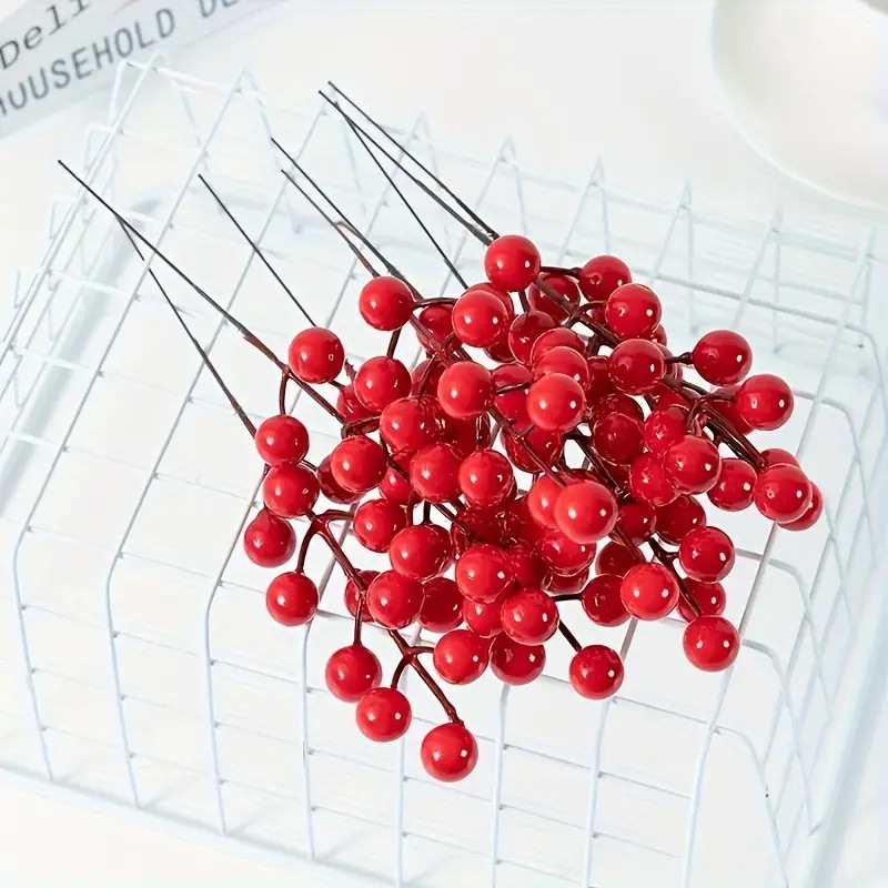 12头单叉挂霜红果冬青果仿真红果发财果年宵花家居装饰摆件红浆果