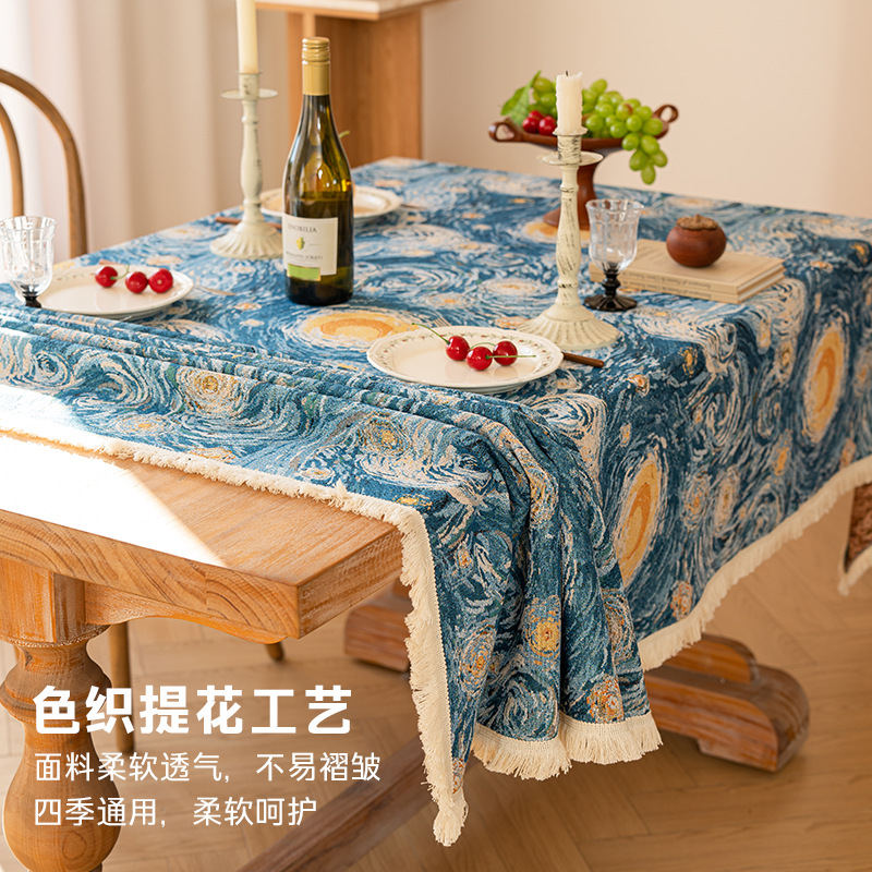 加厚油画风提花布艺桌布美式棉麻餐桌布茶几布长方形盖巾家用台布详情图4
